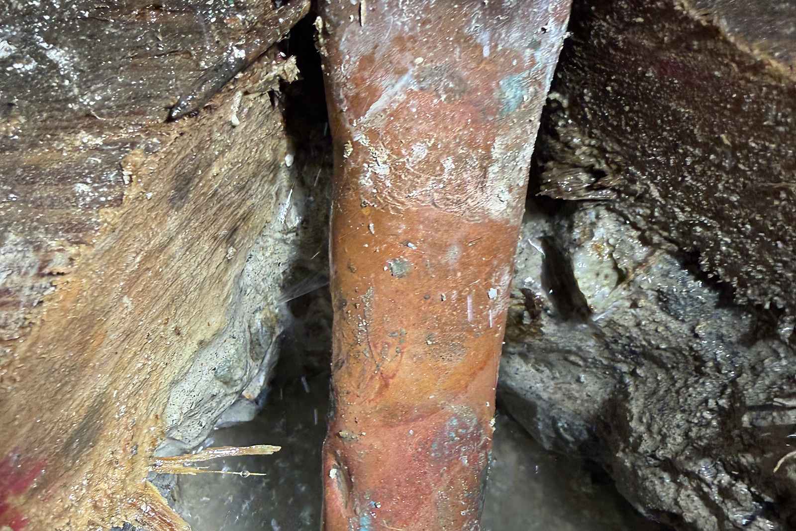Broken line uncovered in a wet under-slab excavation