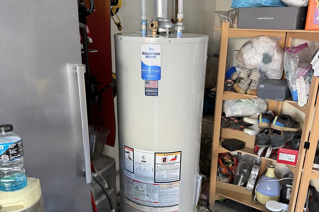 Water heater installed in a home garage