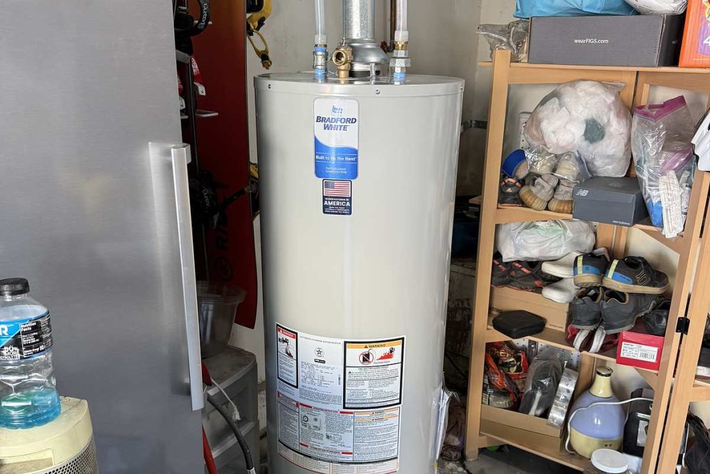 Water heater installed in a home garage